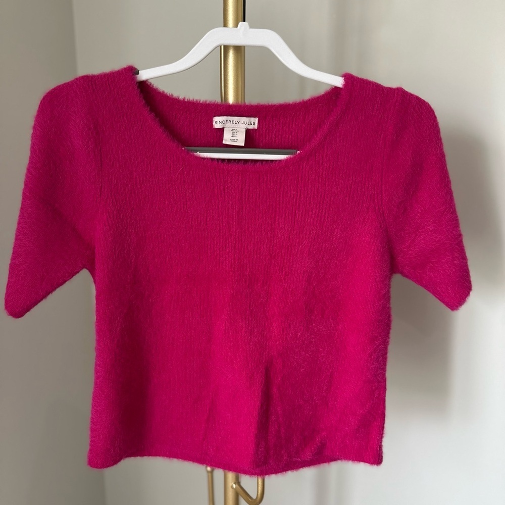 6/$20 Sincerely Jules Fuchsia Short Sleeve Top Large NWOT - Picture 2 of 7